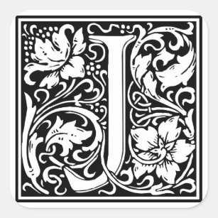 Dekorativt brev initialt "J", Fyrkantigt Klistermärke