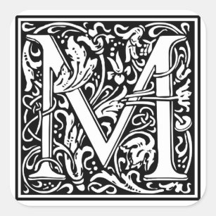 Dekorativt brev initialt "M", Fyrkantigt Klistermärke