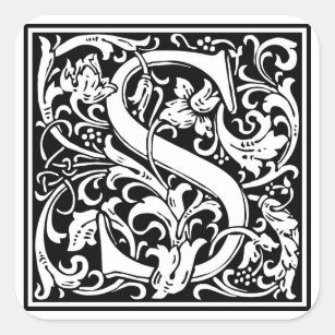 Dekorativt brev initialt "S", Fyrkantigt Klistermärke
