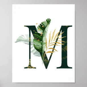 Dekorativt Brev M med tropiska löv Poster