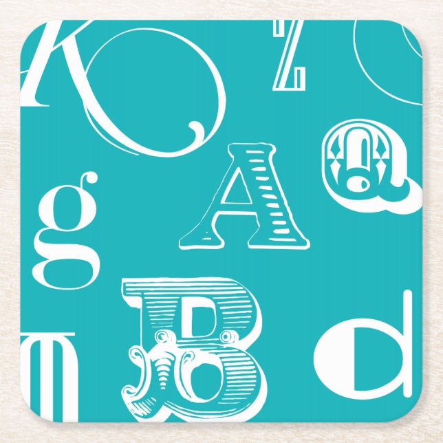 Dekorativt Brev på blå bakgrund Underlägg Papper Kvadrat (Framsidan)