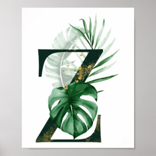 Dekorativt Brev Z med tropiskt löv Poster