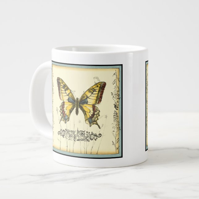 Dekorativt fjäril med Wildblommor Jumbo Mugg (Framsida vänster)