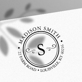 Dekorativt Flourish Chic Circle Monogram Adress Självfärgande Stämpel