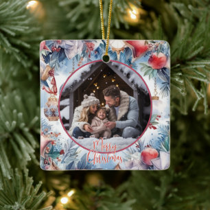 Dekorativt foto för god jul vattenfärg julgransprydnad keramik