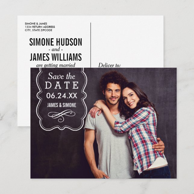 Dekorativt fotoöverlägg Bröllop spara datum Meddelande Vykort (Fram/baksida)