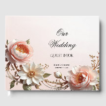 Dekorativt gästebok med rosa och vita blommor