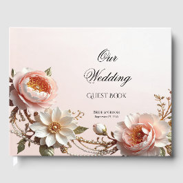 Dekorativt gästebok med rosa och vita blommor gästböcker