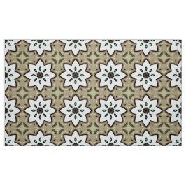 Dekorativt geometriskt mönster med vita blommor tyg