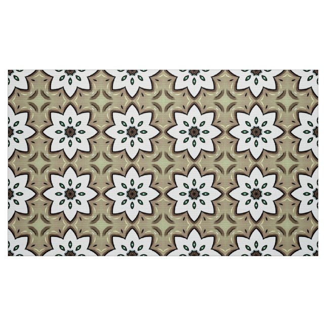 Dekorativt geometriskt mönster med vita blommor tyg (Fat Quarter)