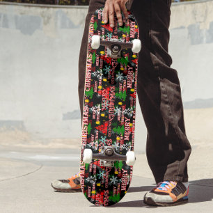 Dekorativt God Jul Textmönsterdesign  Mini Skateboard Bräda 18,5 Cm