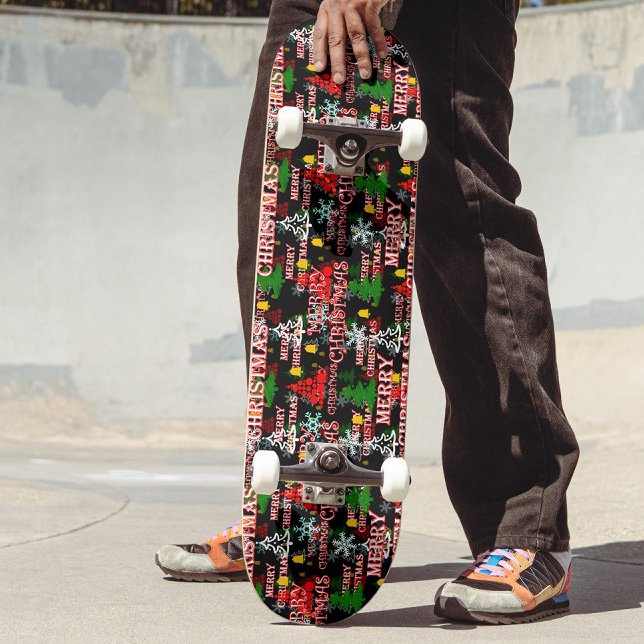 Dekorativt God Jul Textmönsterdesign  Mini Skateboard Bräda 18,5 Cm (Skapare uppladdad)
