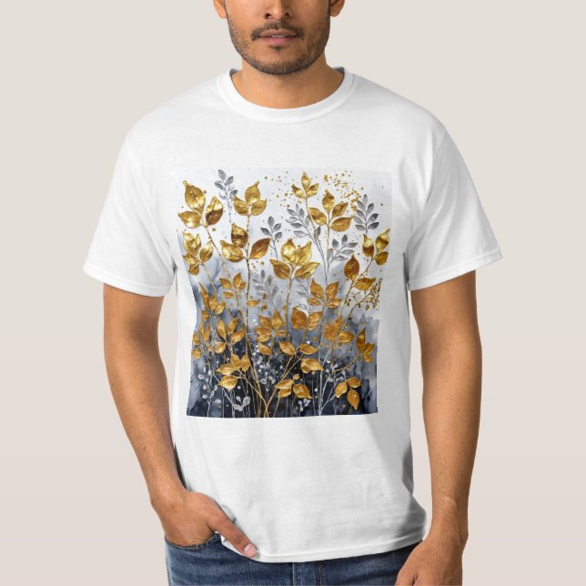 Dekorativt Golden Löv Design #1 T Shirt (Framsida)