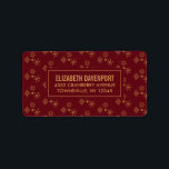 Dekorativt Golden Snöflingor jul Mönster Adressetikett<br><div class="desc">Adressetiketter med ett upprepande mönster av finare guldsnöflingor med elegant kristallina former. En röd bakgrund för mörken.</div>