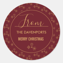 Dekorativt Golden Snöflingor jul Mönster Runt Klistermärke