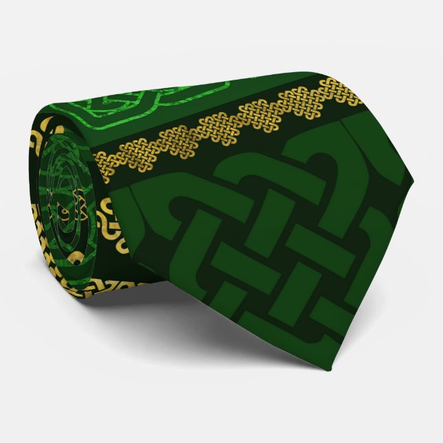 Dekorativt guld för Celtic fnurra och grönt Slips (Rullad)