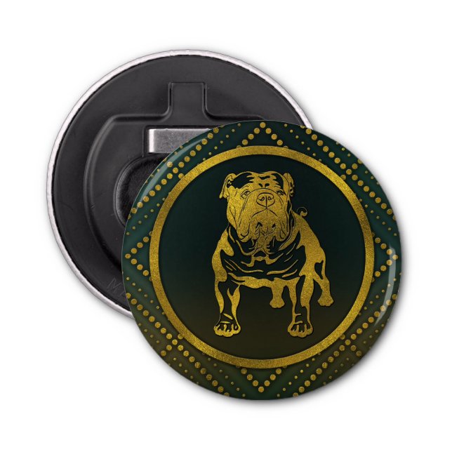 Dekorativt guld- präglat - engelsk bulldogg flasköppnare (Framsidan)