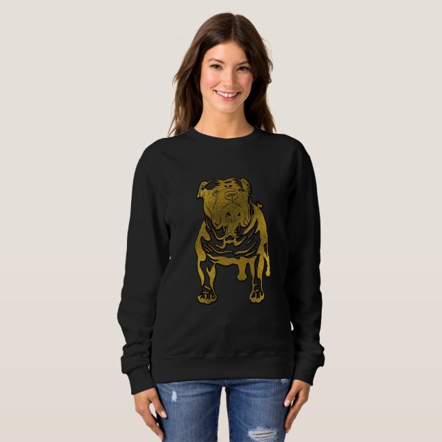 Dekorativt guld- präglat - engelsk bulldogg tee shirt (Hel framsida)