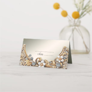 Dekorativt Guld White Blommigt Place Card Placeringskort