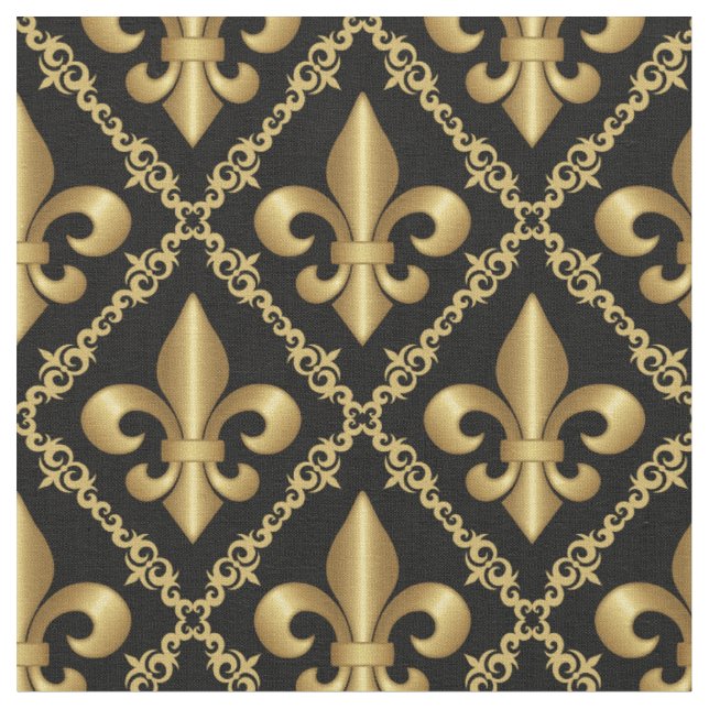 Dekorativt gyllene Fleur-de-Lis-mönster Tyg (Närbild)