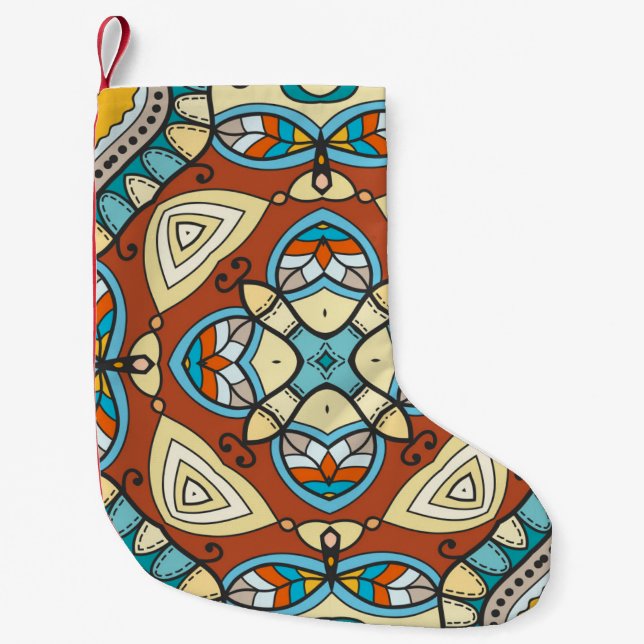 Dekorativt hand plockade sömlöst mönster. Färgstar Liten Julstrumpa (Framsidan)