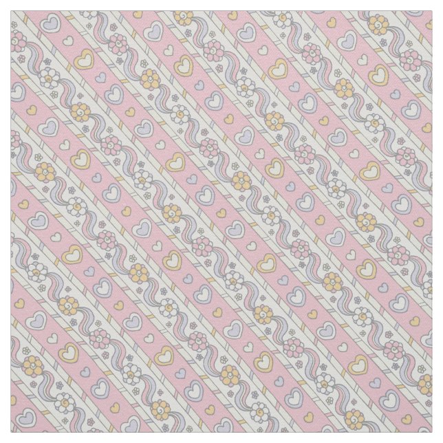 Dekorativt hjärtblommor, rosa, rand-flicktyg tyg (Prov)