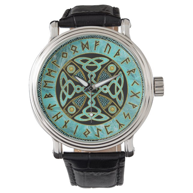 Dekorativt keltiskt Kor - och Runes alfabet Armbandsur (Framsida)