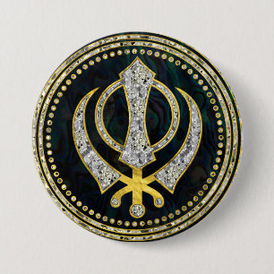 Dekorativt Khanda symbol med gemstones & guld Knapp