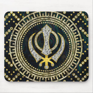 Dekorativt Khanda symbol med gemstones & guld Musmatta