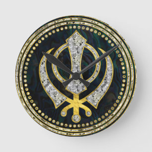 Dekorativt Khanda symbol med gemstones & guld Rund Klocka