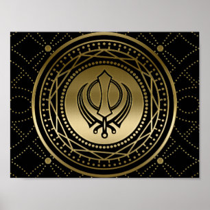 Dekorativt Khanda symbolguld på svart Poster
