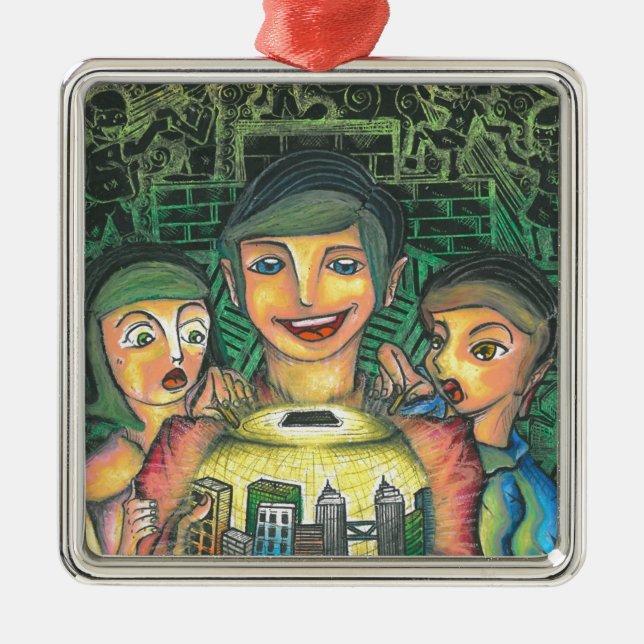 Dekorativt kvadrera julgransprydnad metall (Framsidan)