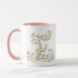 Dekorativt Monogram E-hjärta och blommor mugg