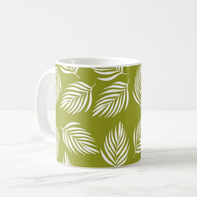 Dekorativt mönster med limegröna blad kaffemugg (Framsida vänster)