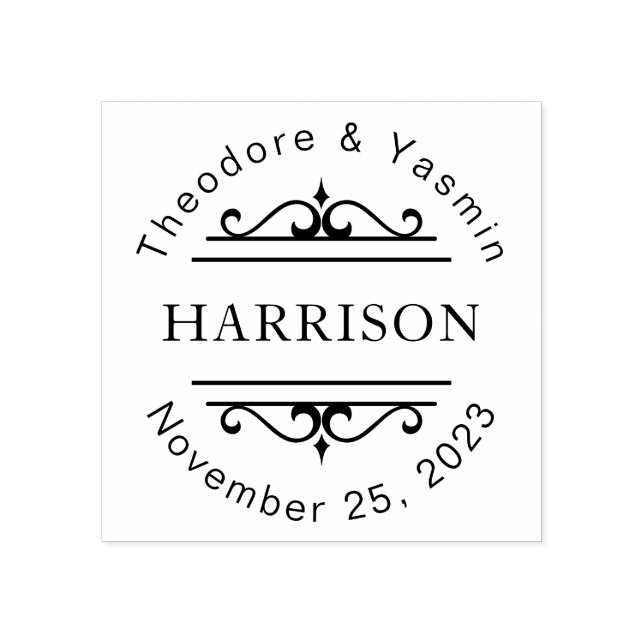 Dekorativt pars Namn-bröllopsfavoriter har anpassa Stämpel (Tryck)