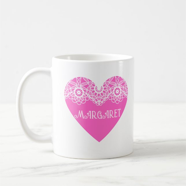 Dekorativt Rosa Hjärtmönster Kaffemugg (Vänster)