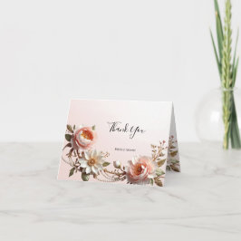 Dekorativt Rosa och Vita Blommor Tack Kort