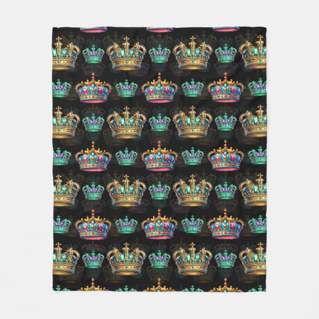 Dekorativt Royal Krona Black Mönster Fleecefilt (Framsidan)