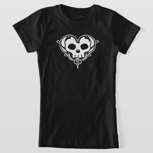 Dekorativt Skullhjärta T-Shirt (Laydown)