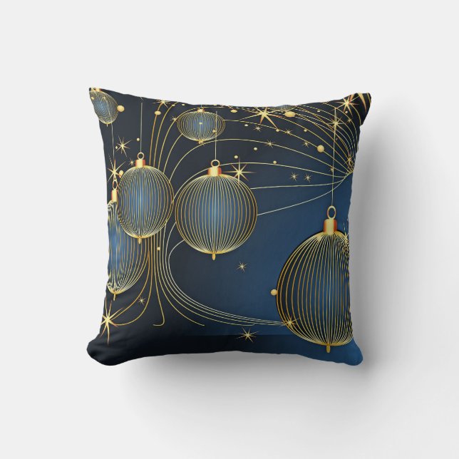 Dekorativt Snö Blue & Guld Boll God jul Kudde (Framsida)