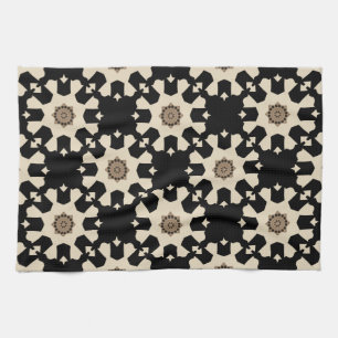 Dekorativt svart och beige Geometric Mönster Kökshandduk