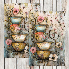 DEKORATIVT TEKOPPSTAPEL DECOUPAGE-SILKEPAPPER