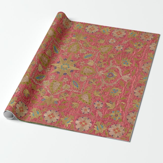 Dekorativt turkiskt blomsterbroderimönster presentpapper (Utrullad)