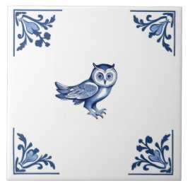 Dekorativt Uggla med Delft Blue och White Corners Kakelplatta