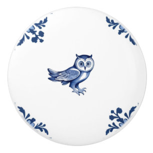 Dekorativt Uggla med Delft Blue och White Corners Knopp