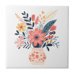 Dekorativt Vas och blommor Illustrerade Kakelplatta