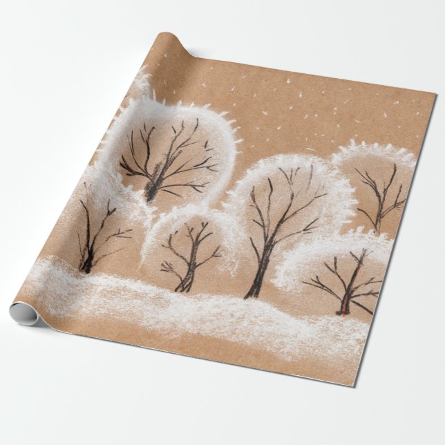 Dekorativt vitt träd. Winter grenar. A hand-dr Presentpapper (Utrullad)