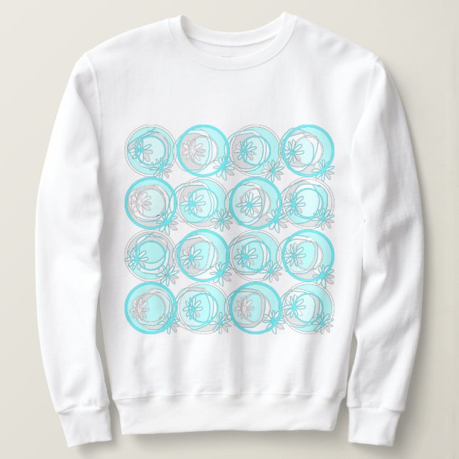 Dekorcirklar Bakgrundsblommor Turcoise White T Shirt (Design framsida)
