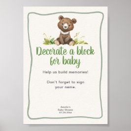 Dekorera ett block Söt björn Baby Shower Poster