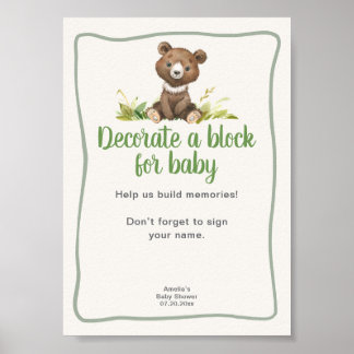 Dekorera ett block Söt björn Baby Shower Poster